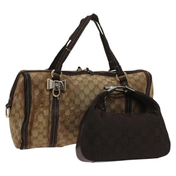 GUCCI GG Canvas Crystal Shoulder Bag 2Set Beige Brown - Picture 1 of 15